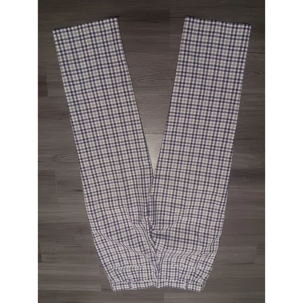 Izod Men's Black‎ Purple Gray Gingham Plaid Golf Pants Size 32x32 Actual 32x31